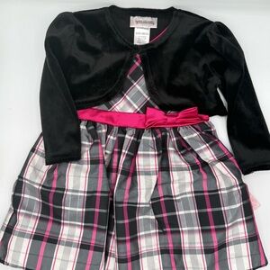 Youngland Elegant Black and Pink Plaid Dress w/Cardigan Size 18 month NWT